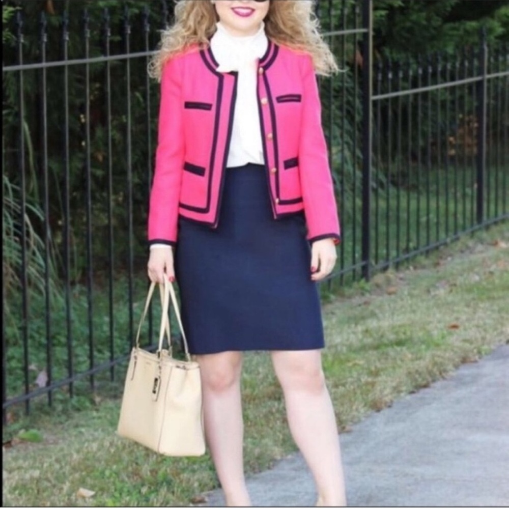 J. Crew Women's Wool Pink/Navy Jacket- Military Style Size 2 - Picture 4 of 13